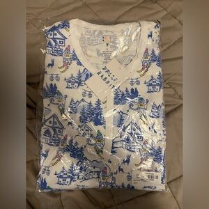 BNIB NWT Roller Rabbit blue ski toile long sleeve pajama set size large RARE